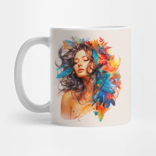 Boho Chic Goddess, Enchanting Feather Headdress Woman (Vibrant) Mug